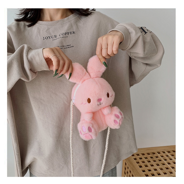 Tas Selempang bulu baby bunny lucu imut gemoy Wanita Baru Boneka Kasual Tas Kepribadian Kartun kelinci bunny 2305