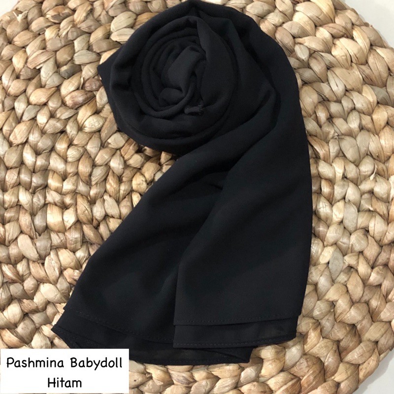 PASHMINA CERUTY BABYDOLL PREMIUM JAHIT TEPI Hijab Jilbab-Black