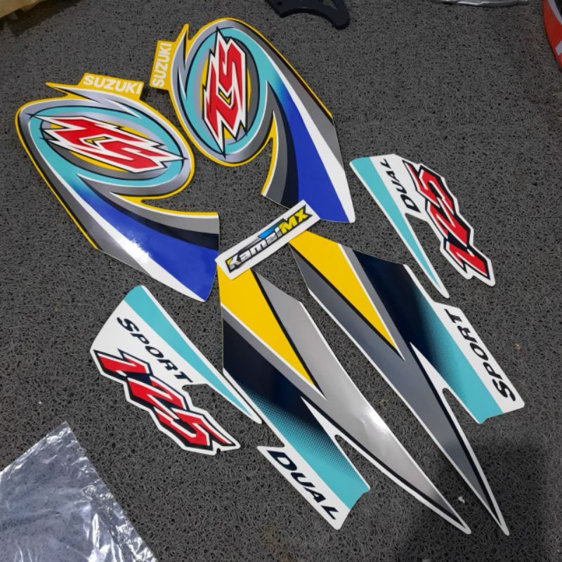 READY STOK SIAP COD LIS LIST LIS STRIPING STICKER SUZUKI TS125 TS 125 WARNA KUNING BIRU FULL SET FUL