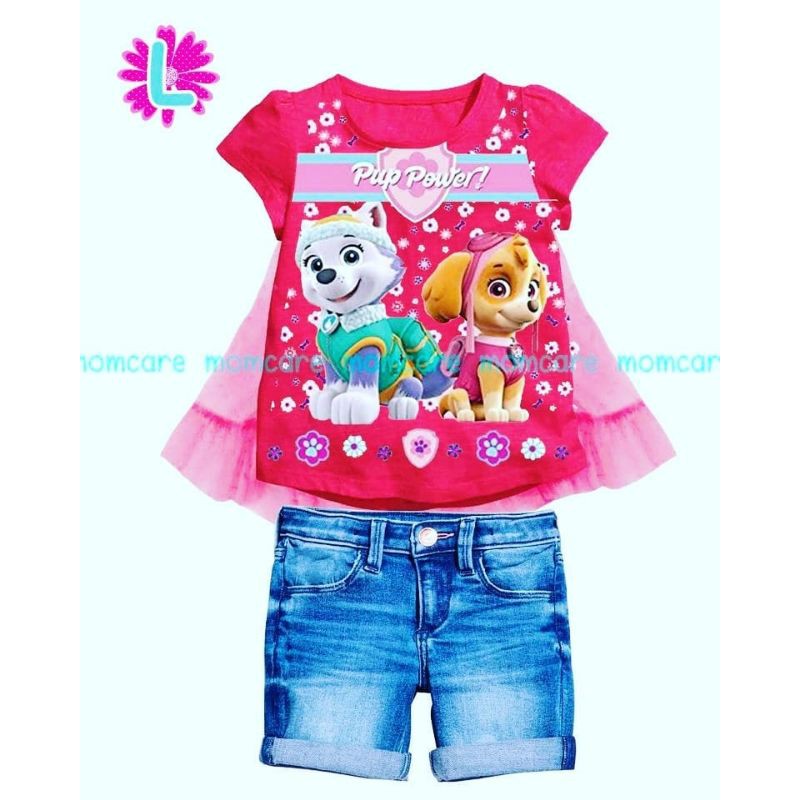  1 7th setelan baju  kaos  paw patrol celana pendek anak 