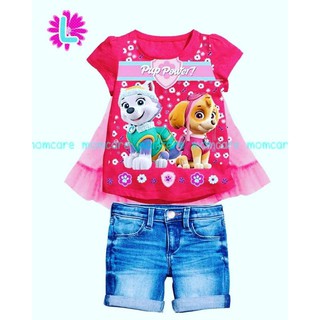  1 7th setelan baju kaos  paw patrol celana pendek anak 