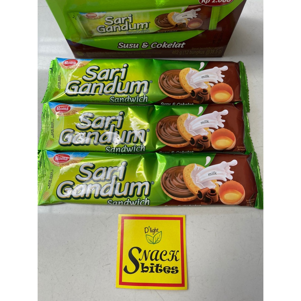 BISKUIT ROMA SARI GANDUM SANDWICH SUSU &amp; COKELAT BOX 12'S X 38.5GR