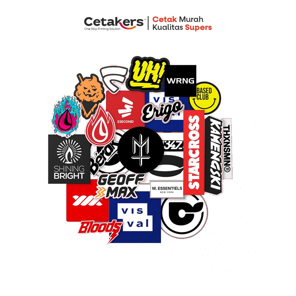 CETAKERS STIKER PACK LOKAL BRAND LOGO HP TUMBLER LAPTOP KEREN