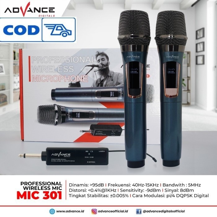 Mic Wireless Double Advance UHF 301 Digital New Metalic Charger