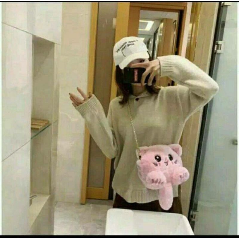 Tas Boneka Lucu Tas Selempang Boneka Wanita GEMOY / Selempang bulu lucu / tas boneka /Tas Bulu Boneka BISA COD