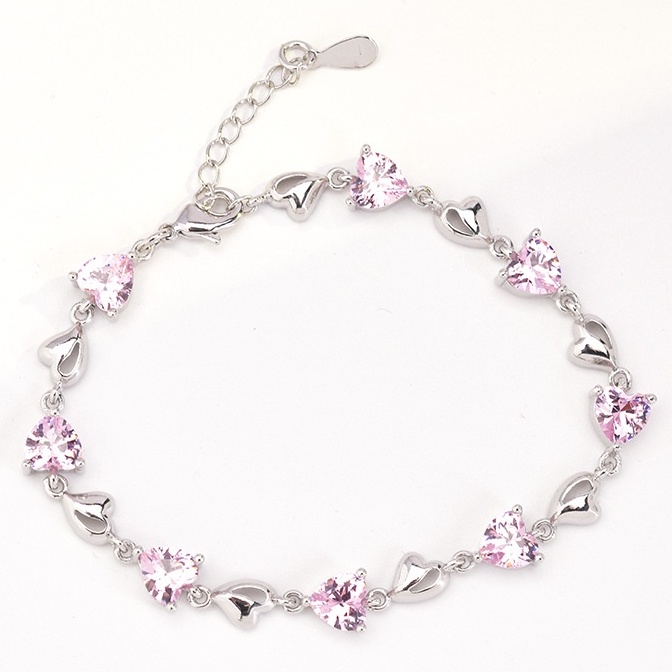 Gelang Sapphire Bentuk Hati Bahan Stainless Steel 925 Untuk Wanita