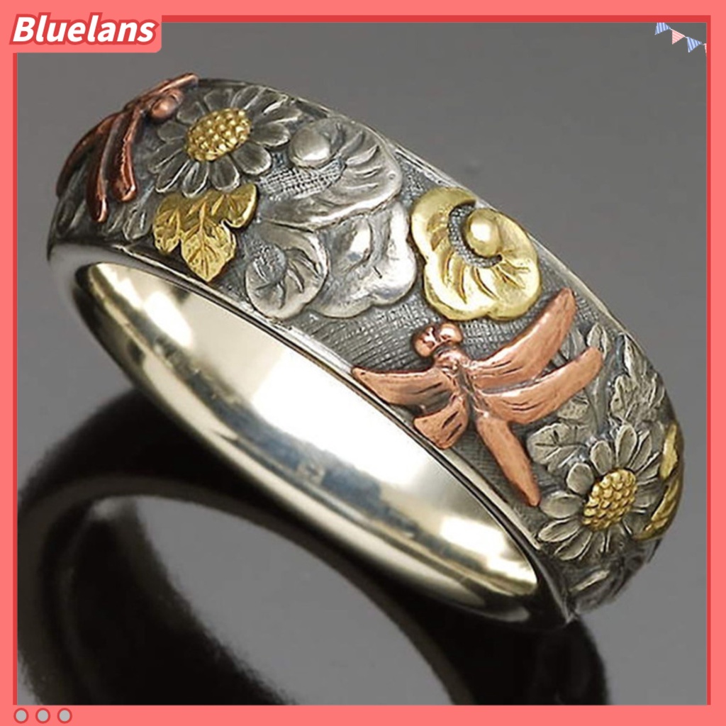 Bluelans Cincin Desain Capung Bunga Matahari Bahan Alloy Gaya Vintage Untuk Pesta