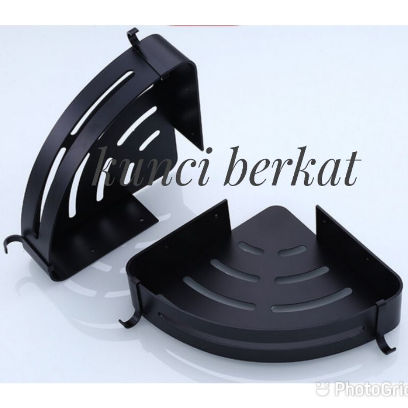 Rak sudut hitam 2 susun/Rak double black/Accesories bath room/Rak sabun shampo