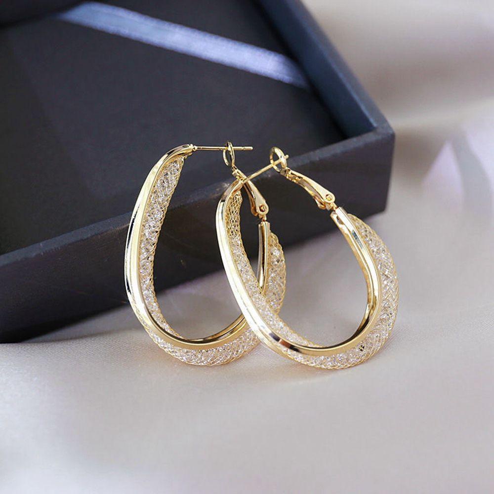 NEEDWAY Anting Hoop Logam Anting Pejantan Sederhana Indah Memutar Perak Lingkaran Besar Berbentuk C Anting Perempuan Anting