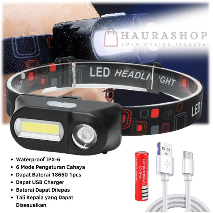 Senter Kepala Headlamp Flashlight Headlight LED 3 Modes