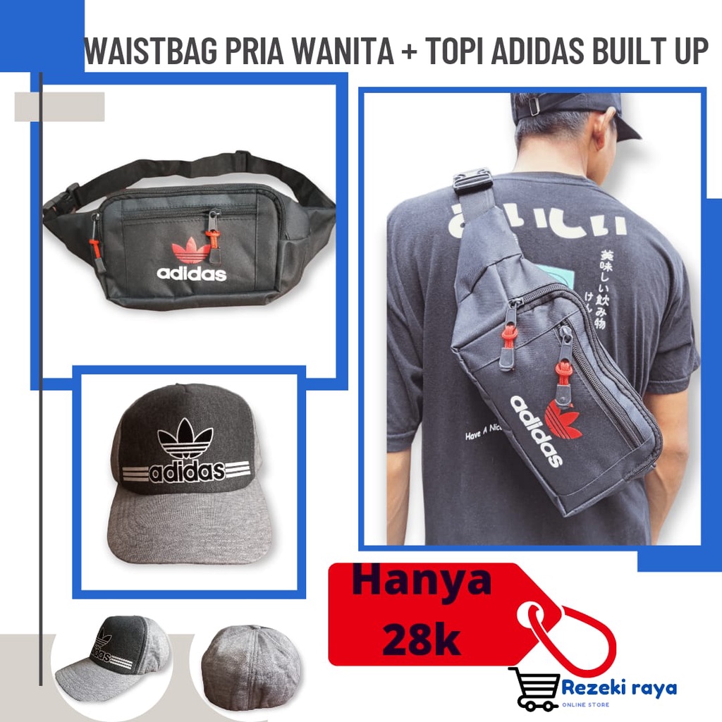 PROMO !! waistbag unisex dan topi built up ,tas selempang pria ,tas slingbag