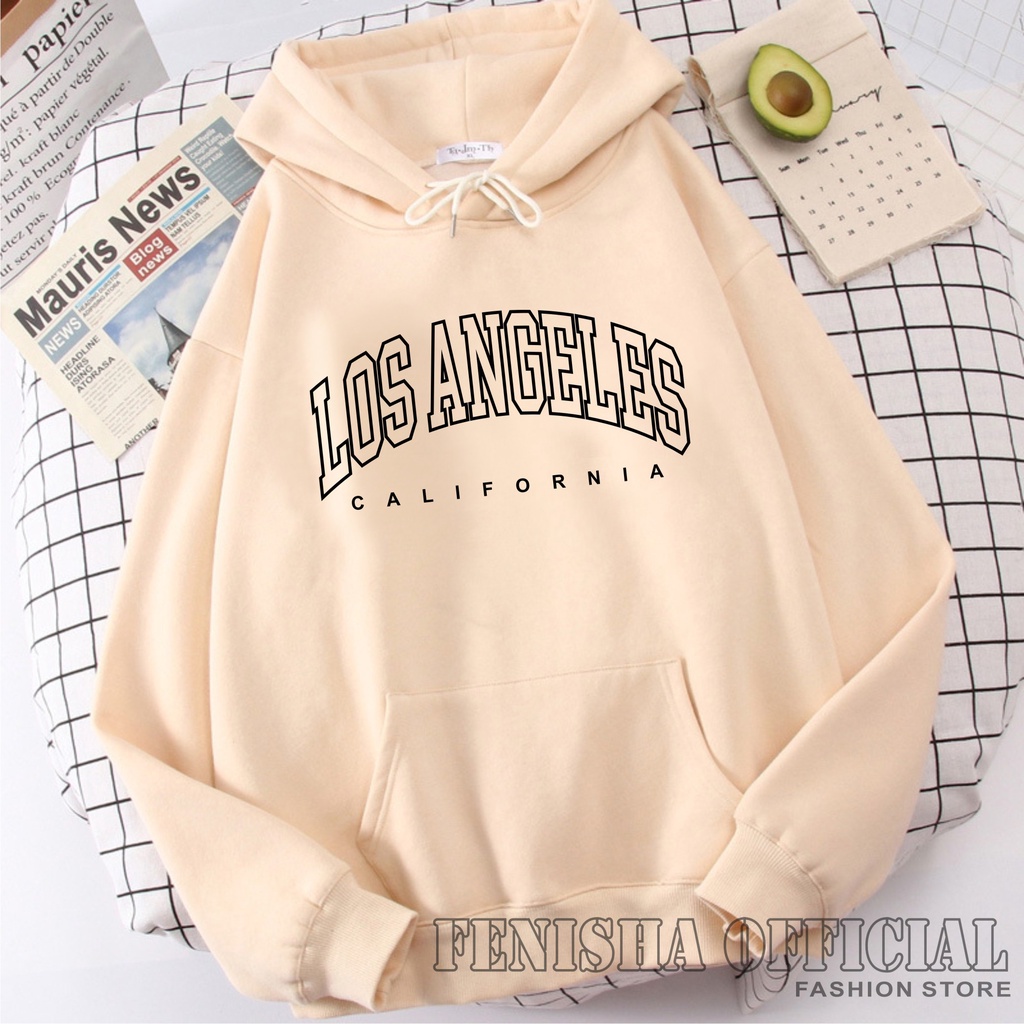 FenishaStore Sweater Hoodie Wanita LOS ANGELES KANTON DEPAN Size M-L-XL-XXL Bisa Bayar Ditempat COD