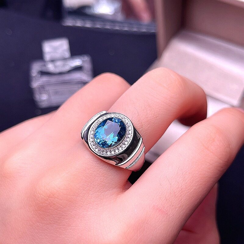 Cincin Silver Plated 925 Hias Kristal Zirkon Biru Gaya Klasik Untuk Pesta