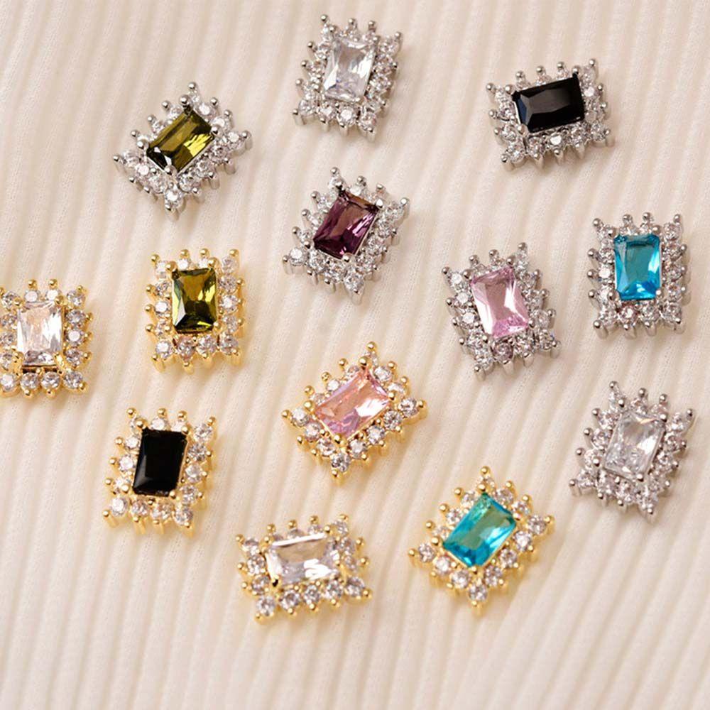 AUGUSTINA Agustina Persegi Panjang Kuku Rhinestones DIY Shiny 3D Nail Charms Manicure Nail Art Ornamen Zirkon Kristal Perhiasan Kuku