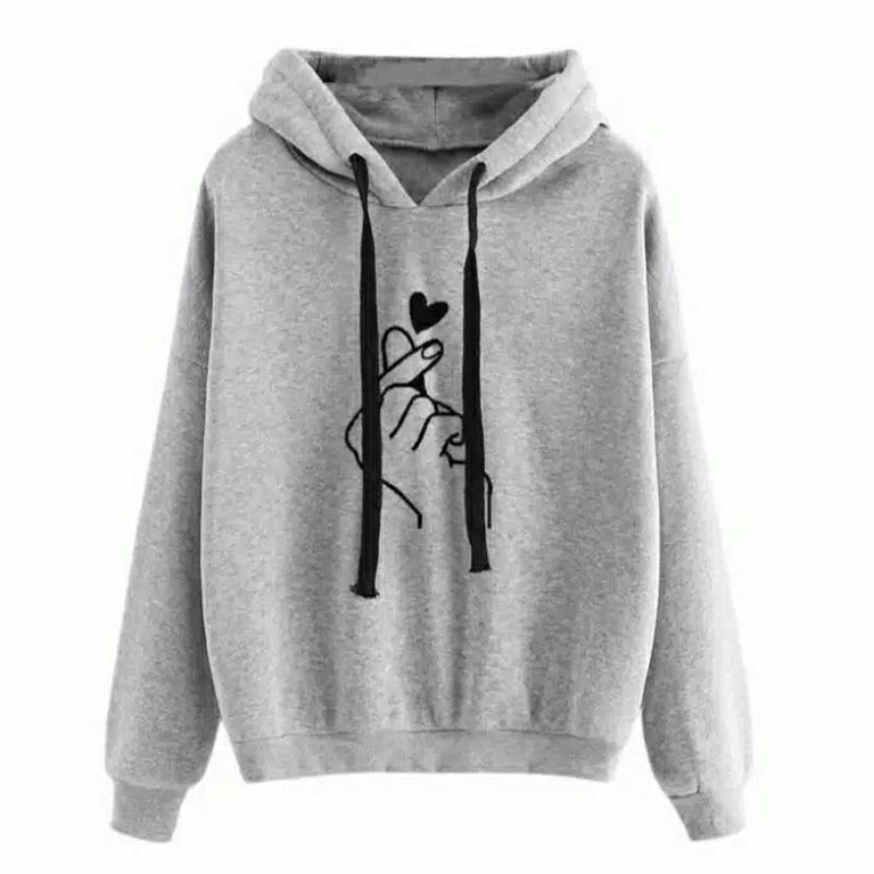 LONGTime379 Sweater Cewek Lt.Saranghaeyo Hoodie Cewek Sweater Wanita Keren New Model-GREY