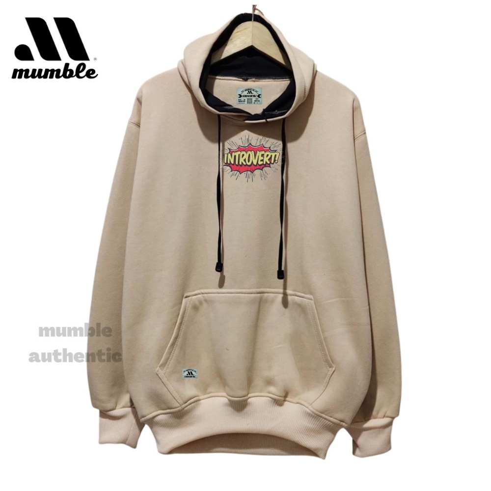 Jaket Sweater Hoddie Cowok Cewek Warna Cream Tua Bahan Katun Tebal List INTROVERT Hodie Original premium Mumble Terbaru 2022 Hudi Oversize