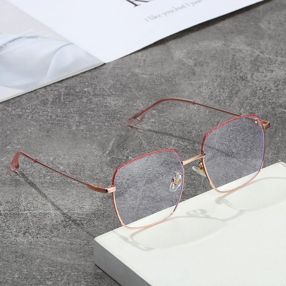 R-flower Vintage Square Kacamata Anti-Letih Spectacles Perlindungan Radiasi Diamond Frame Eyewear