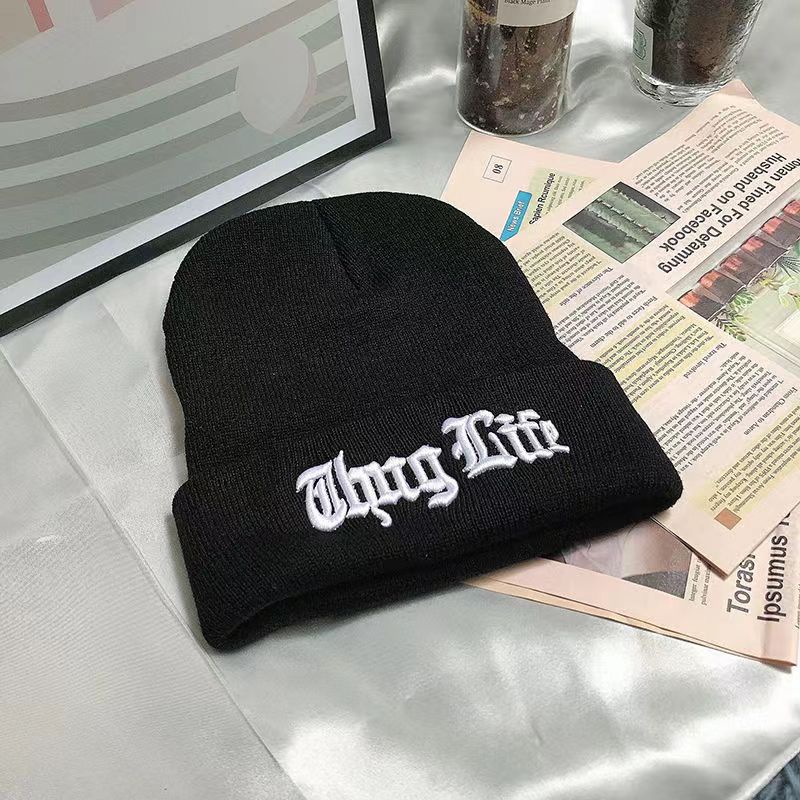 Topi beanie Rajut Motif Bordir thug life Bahan Katun Untuk Pria Dan Wanita