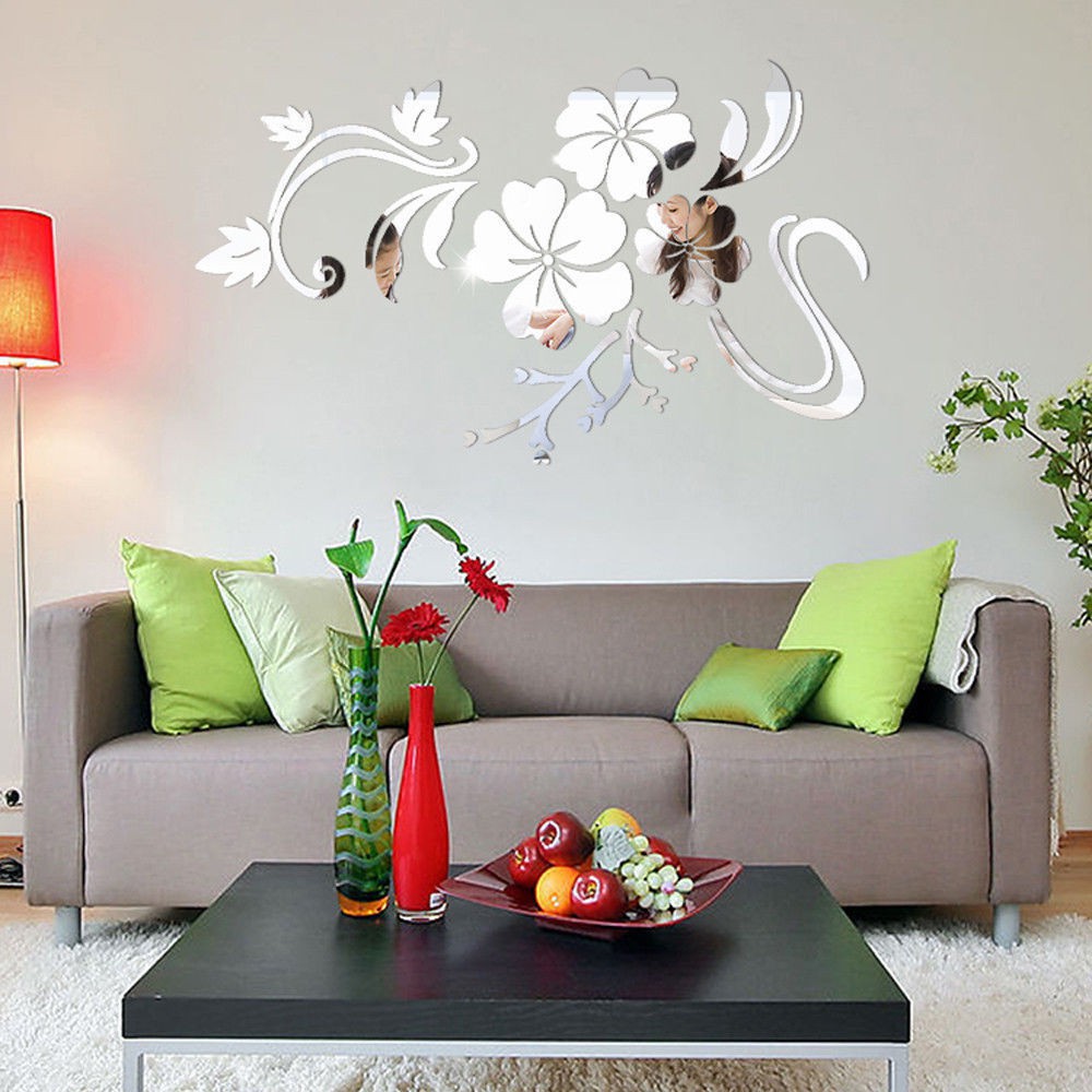 Hot Sale/Removable 3D Mirror Flower Art Stiker Dinding Acrylic Mural Decal Dekorasi Kamar Rumah