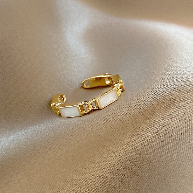 (open ring)Cincin Model Terbuka Bentuk Kotak Warna Putih Gaya Korea cincin wanita