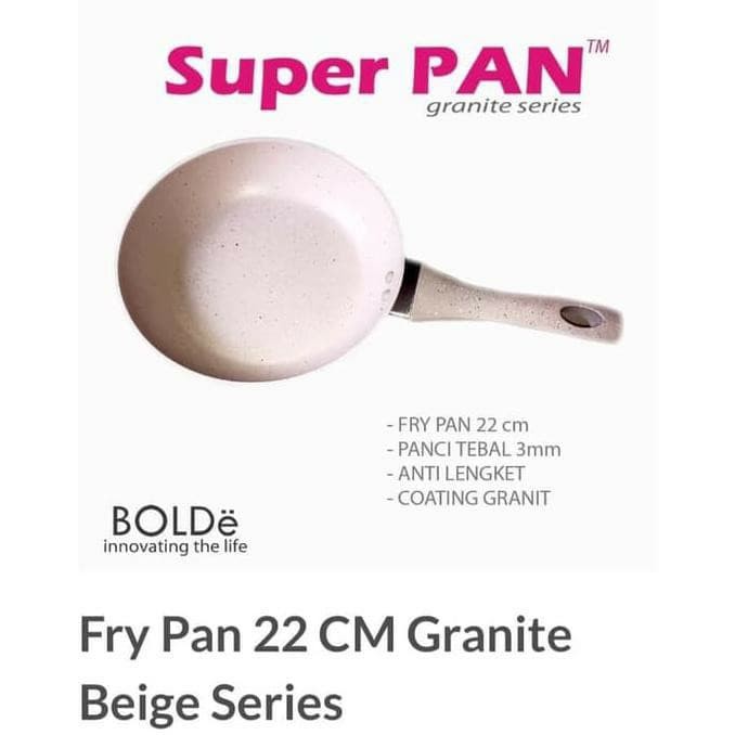 Frypan Bolde Super Pan 22 cm Beige Granite Coating Anti Lengket Fry Pan Bisa Kompor Induksi 22cm