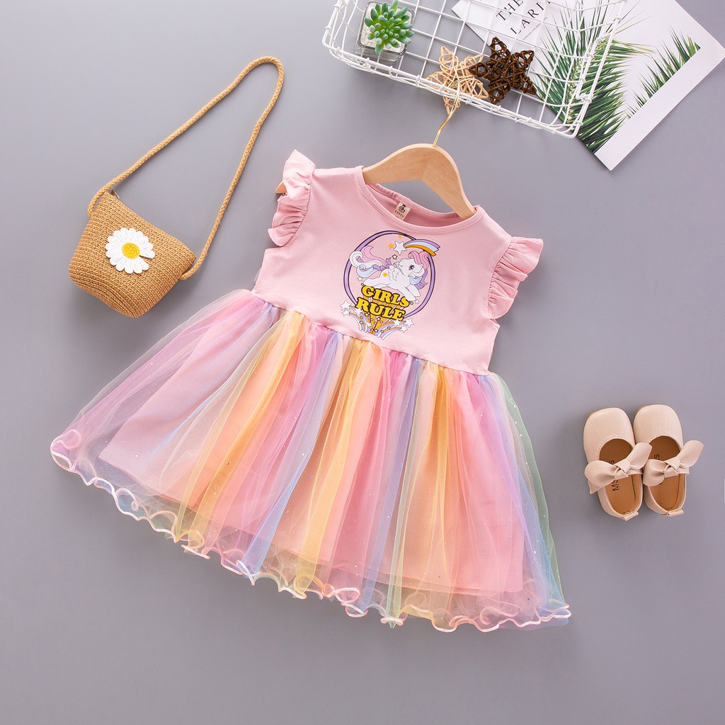 Dress tutu anak perempuan gaun pesta unicorn rainbow anak cewek lucu import-1