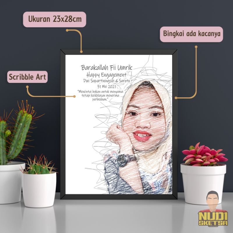 

Sketsa 1 wajah + Bingkai untuk kado ultah, kado nikah, kado anniversary, kado wisuda