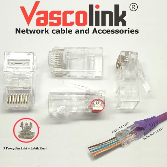 Vascolink Connector Rj45 Cat6 GOLD EZ Li 50pcs RJ45 Cat 6 ANTI GAGAL