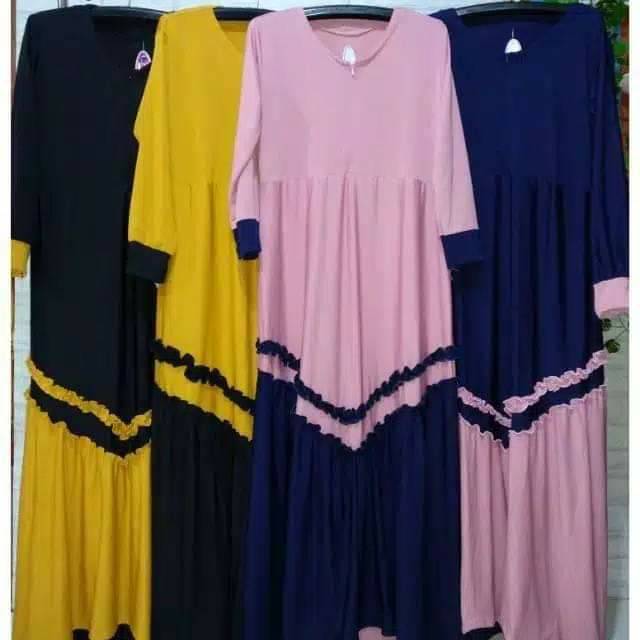 Gamis polos renda bahan jersey