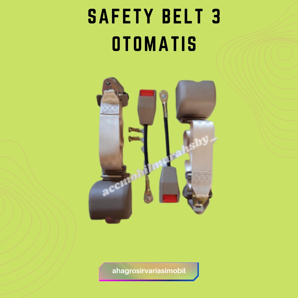 1Set Sabuk Pengaman Safetybelt Otomatis Safety Belt Otomatis 3 Titik Cream Hitam dan Abu