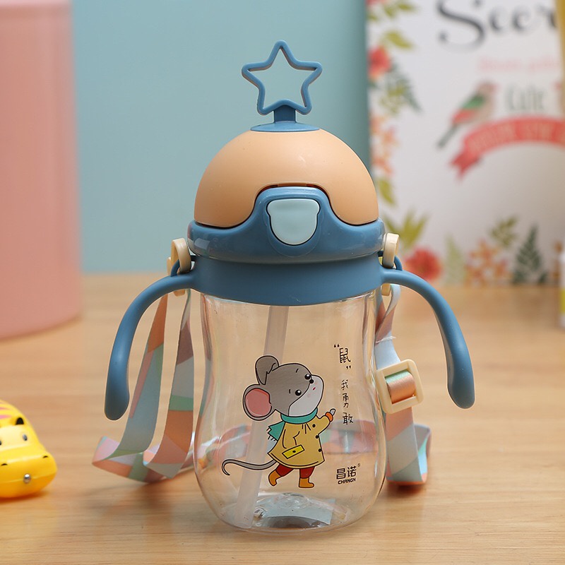 BOTOL AIR MINUM BAYI CANGKIR BINTANG DENGAN PEGANGAN+TALI UKURAN 380 ML HX 957