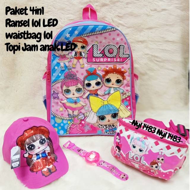 Tas ransel anak lol gratis topi led jam led waisbag