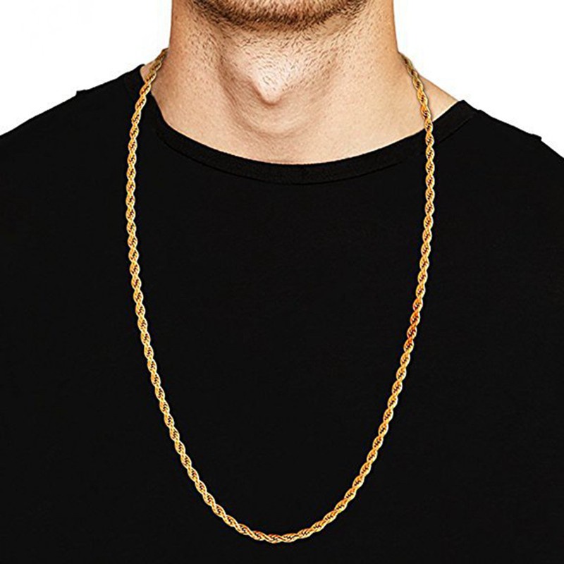 24K Gold/925 Sterling Silver TwistedChain Necklace 16-30 inches Men Women