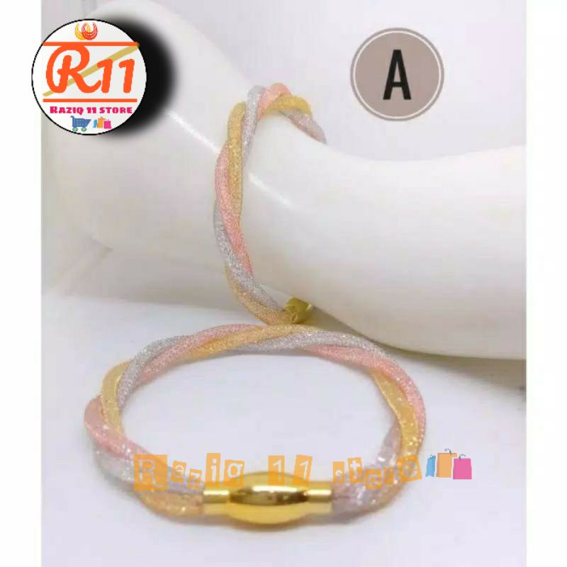 Gelang Kawat Gliter Kristal Lilit 3 Pengait Magnet