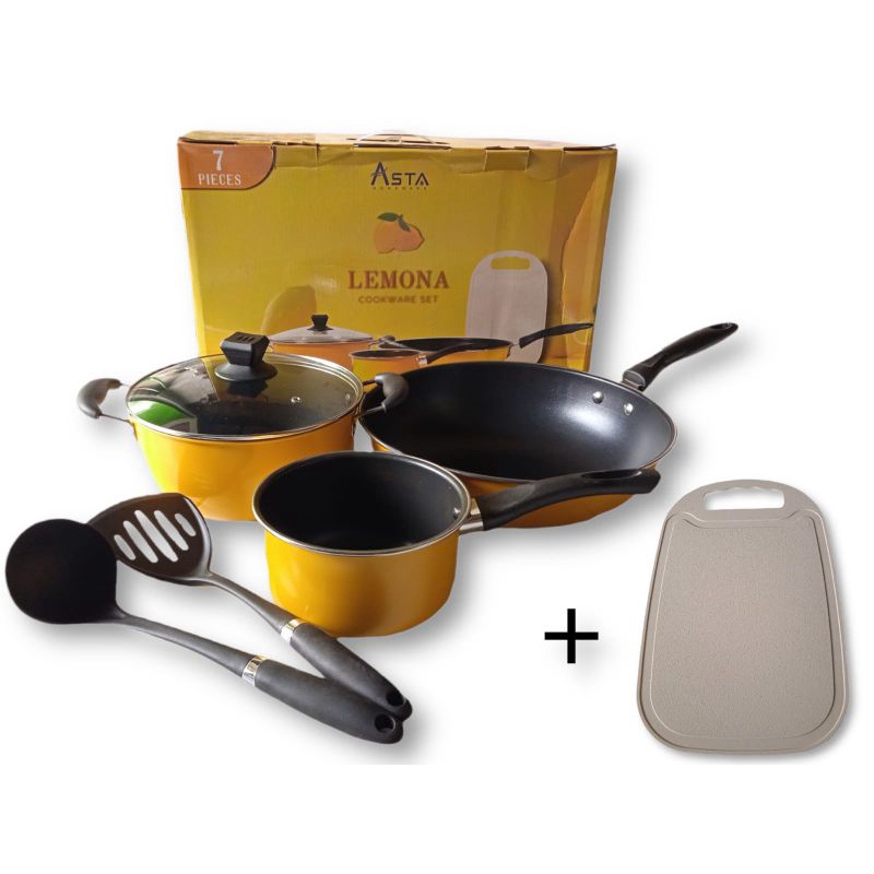 Panci Set Asta Lemona 7 Pcs Cookware Anti Lengket Warna Kuning
