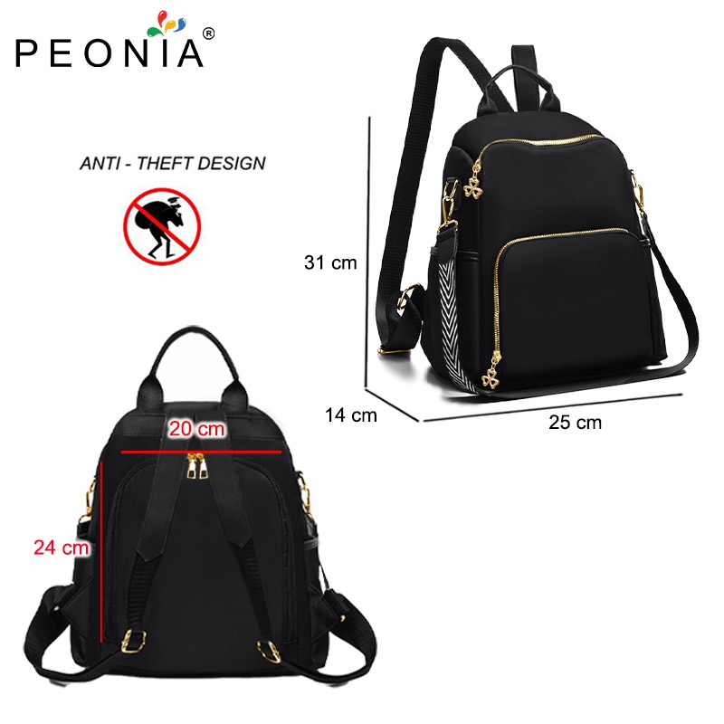 Peonia PNA YOOMI Water Resistant Ransel Korea Tas Wanita Punggung Design Anti Maling Import Kantor Kerja Sekolah Kuliah Outdoor Trendy Fashion Style Travel Casual Backpack Anak Remaja Perempuan Selempang Cewek Bag-1