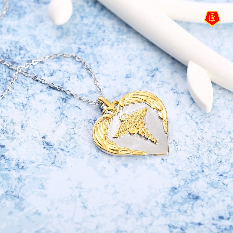 [Ready Stock]European and American Cross Angel Wings Necklace Two-Tone Pendant