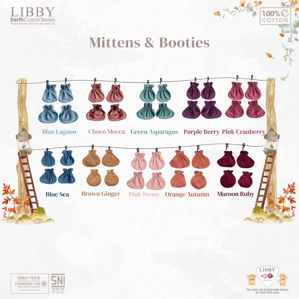 Libby Earth Mittens &amp; Booties - Knot Head / Sarung Tangan &amp; Kaus Kaki - Topi Kuncung Warna