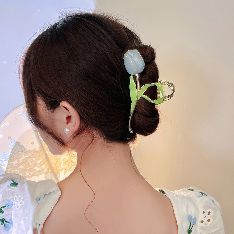AY(CN) Jepit Rambut Cakar Bentuk Tulip Bahan Logam Untuk Wanita