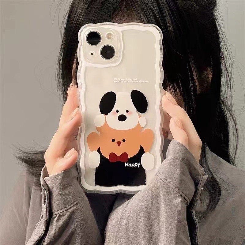 Soft Case Silikon TPU Transparan Motif Beruang Anjing Untuk IPhone 12 13 SE 2020 6 6S 7 8 Plus X XS XR 11 Pro Max