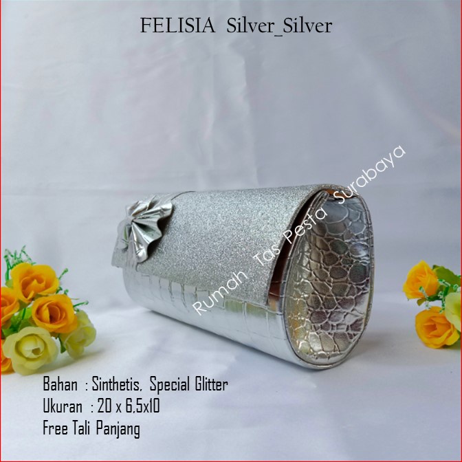 Tas Lucu,Tas Murah,Tas Mewah,FELISIA  PITA SAMPING Silver_Silver