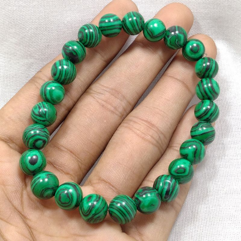 GELANG UNISEX UNTUK PRIA DAN WANITA, BATU AKIK GREEN MALACHITE ASLI NATURAL