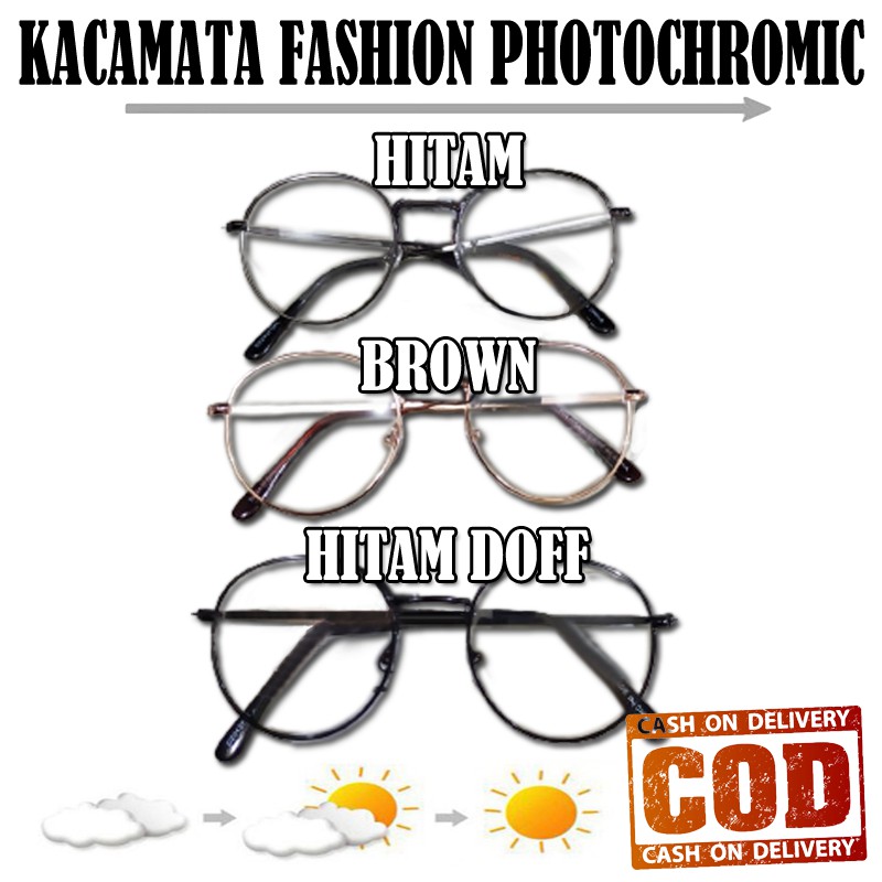 PROMO! Kacamata Photocromic Wanita Pria Kaca mata Lensa photocromic Bulat Oval Korea