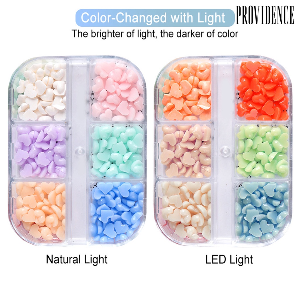 Providence 6Grids/Box Nail Heart Ornament Flat Back 3D Effect Color Changing White Pink Heart Nail Art Decorations Charms for Manicure