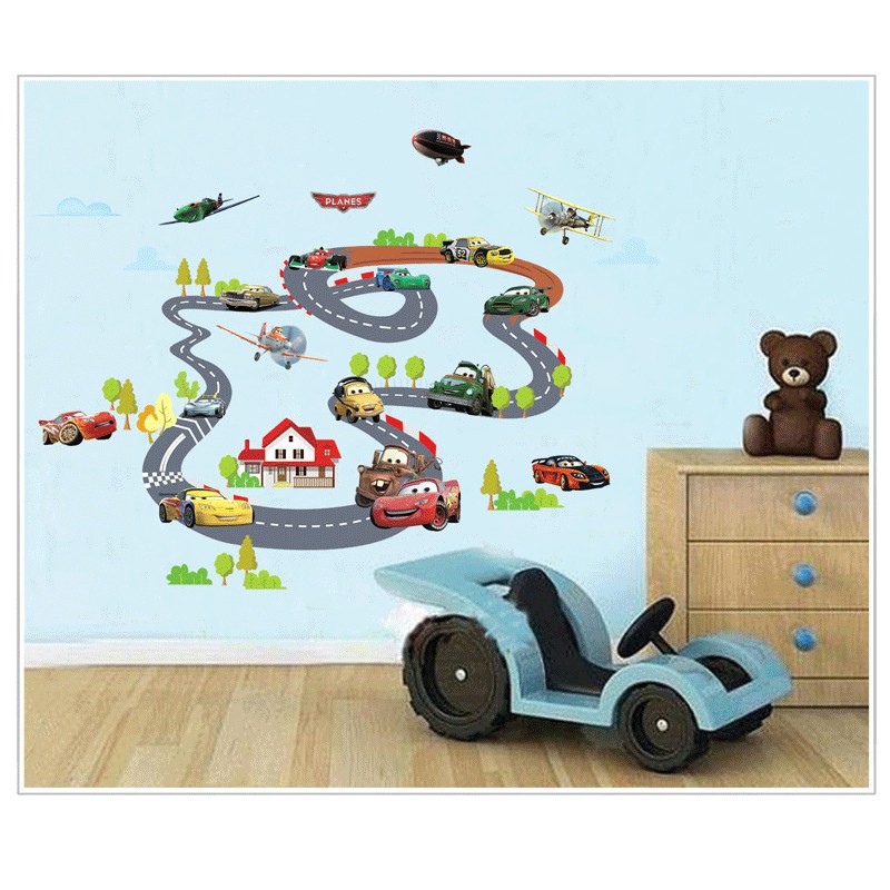 RELIZA WALL STICKER SIRKUIT MOBIL CAR TRANSPORTASI STIKER DINDING XY1160