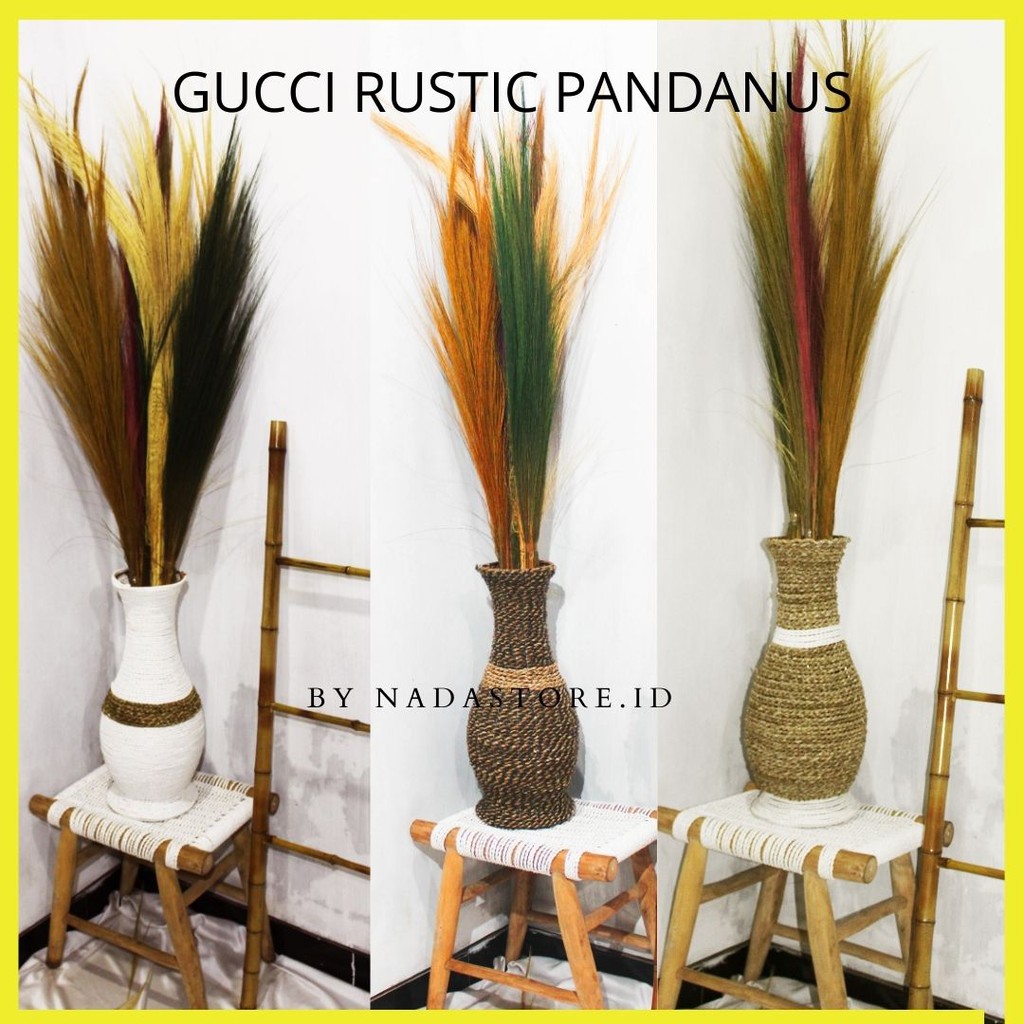 Guci Vas Bunga Untuk Hiasan Dekorasi Ruang Tamu Pandanus Bahan Tali Pandan Ukuran Tinggi 50 cm