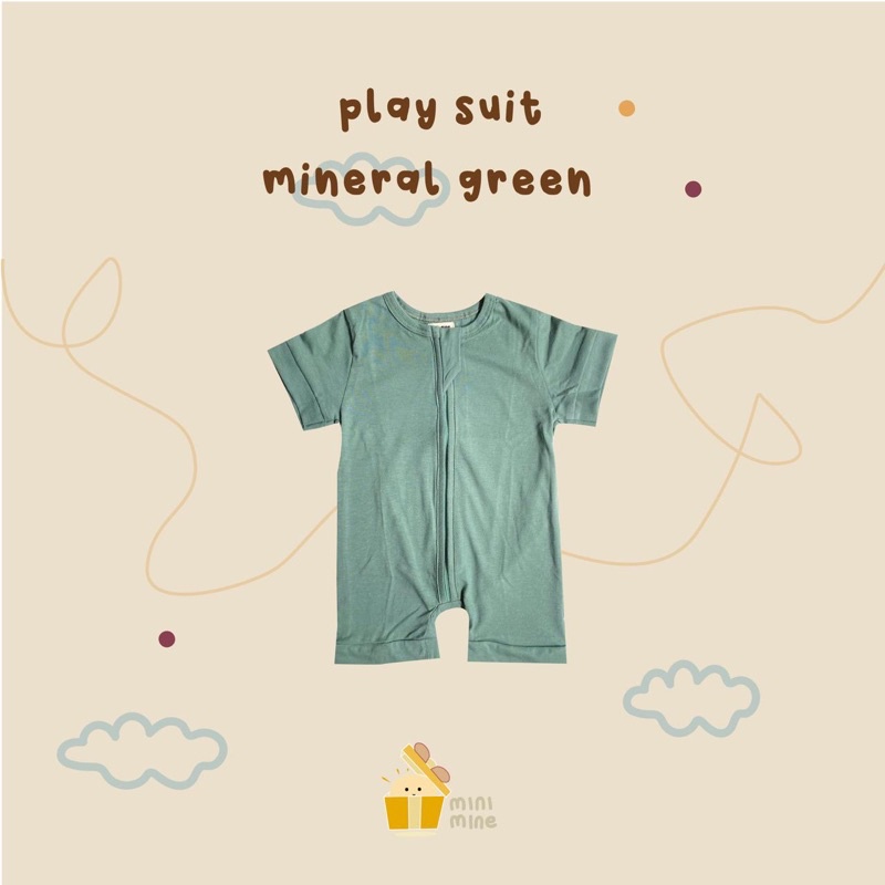 Minimine - Playsuit Zipper Baby / body suit resleting / baju bayi laki-laki perempuan unisex / jumper / baju bermain anak bayi / romper / bodysuit / piayama bayi-MINERAL GREEN