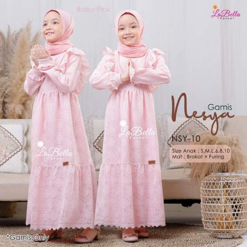 LABELLA 2-3 tahun Casual Gamis Anak NESYA Baby Pink Brokat Pesta