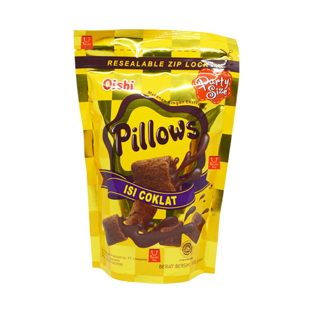 

Oishi Pillows Coklat Snack Bentuk Bantal Yang Berisikan Coklat Leleh - 110gr