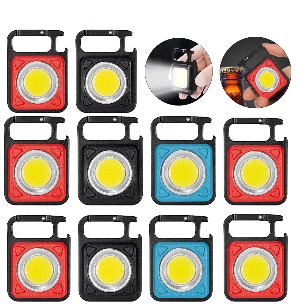 Lampu Senter LED COB Mini Portable Multifungsi USB Rechargeable Dengan Gantungan Kunci Untuk Camping / Hiking